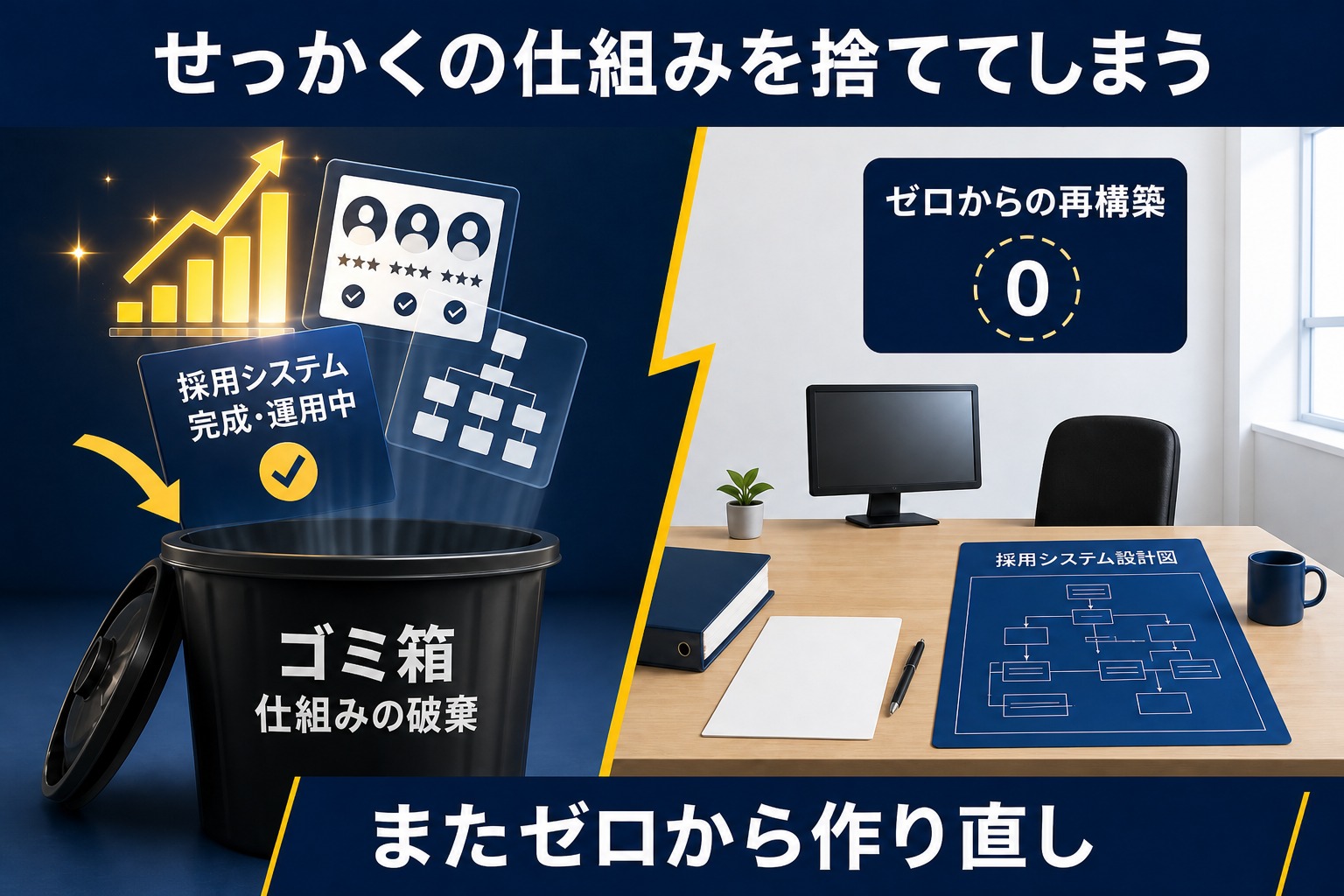 せっかくの仕組みを捨ててしまい、またゼロから作り直すイメージ